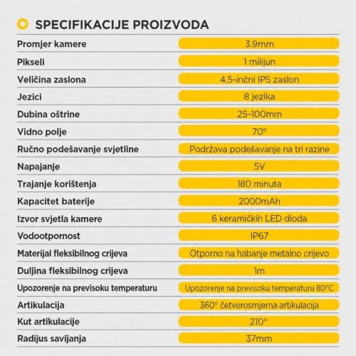 Inspekcijska kamera dijagnostički endoskop Autool SVB408 | HD zaslon | 4-smjerna 360°