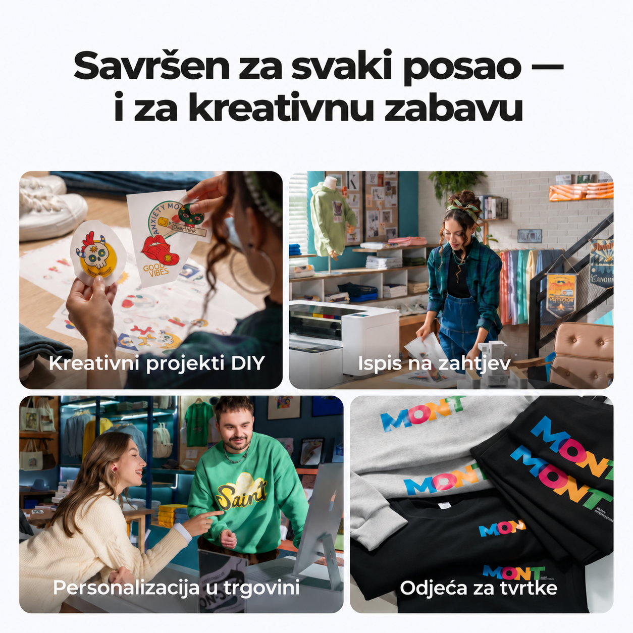 Primjene uređaja xTool Apparel Printer Plus