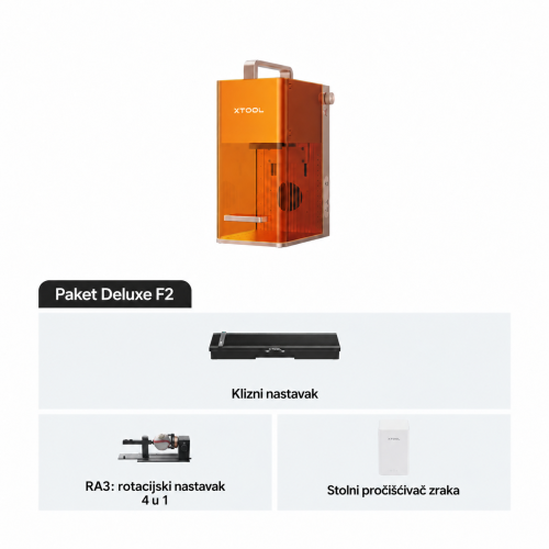 xTool F2 — prijenosni laserski graver IR 5 W + diodni laser 15 W, radna površina 115 × 115 mm