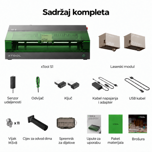 xTool S1 + modul IR 1064 nm — zatvoreni diodni laserski rezač i graver