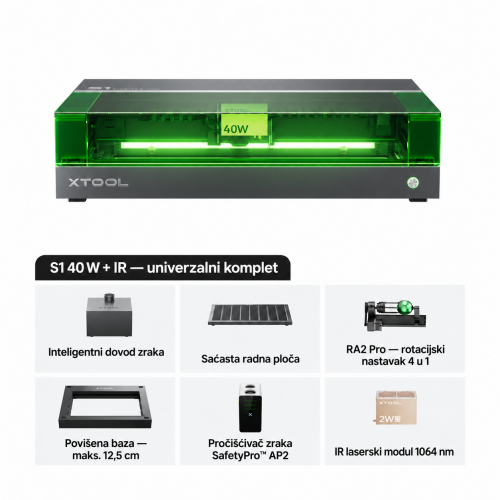 xTool S1 + modul IR 1064 nm — zatvoreni diodni laserski rezač i graver