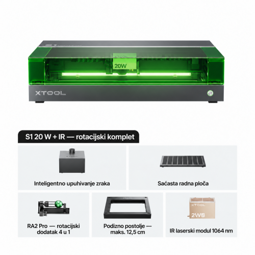 xTool S1 + modul IR 1064 nm — zatvoreni diodni laserski rezač i graver